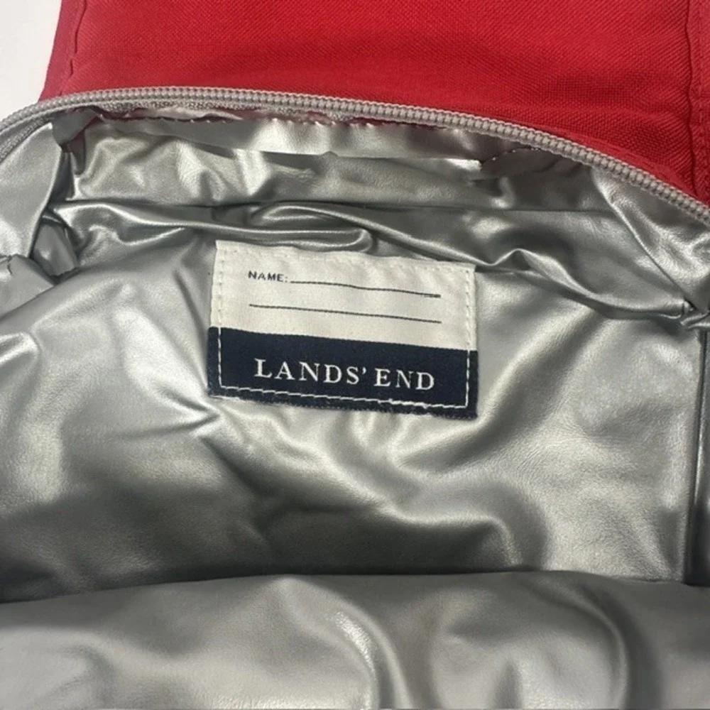 Lands End Insulated Lunch Box Red Orange Colorblock Soft Cooler Bag 231531